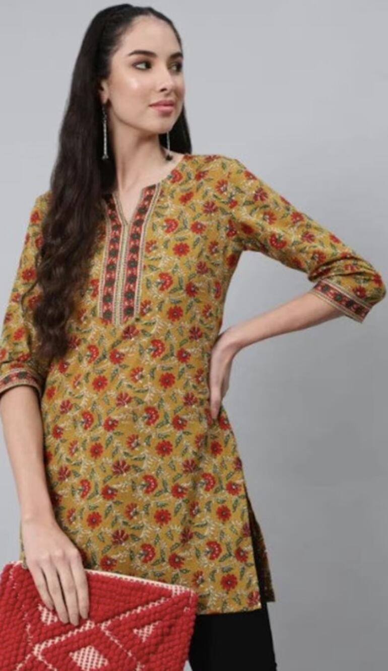 Cotton Beautiful Multicolor Printed Kurta / Kameez / Tunic S
